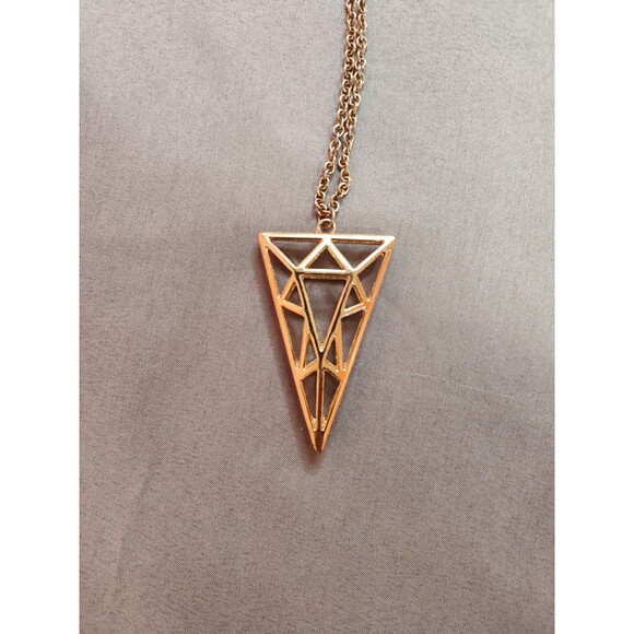 Women's 3D Triangle Statement Long Necklace Jewelry Gold Tone - Picture 2 of 3
